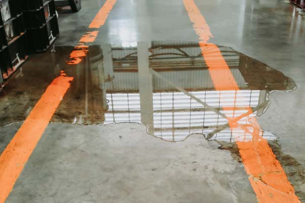 Oil or water leak on concrete floor , need clean and careful danger and accident